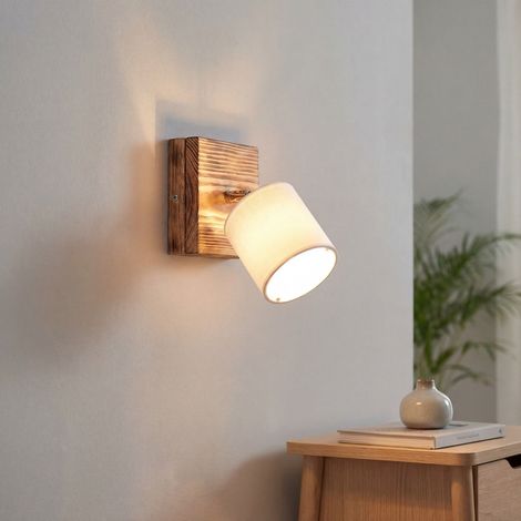 Wandlampe Metall Stoff verstellbar geflammtes Holz Creme E27 Modern
