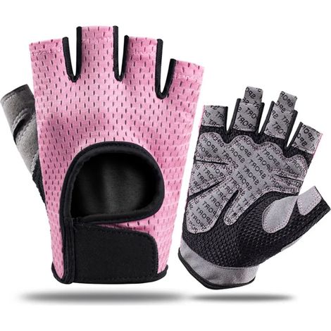(Rose, Taille M) Gants d'haltérophilie, protection complète de la paume, adaptés au fitness et au cyclisme, respirants et ultra-légers, unisexes. (1/4)