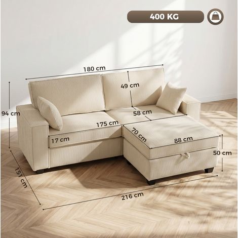 Divano angolare 3 posti con pouf contenitore Beige OKMYHOME (1/2)