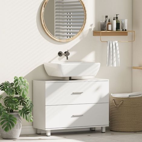 Mueble bajo lavabo con patas, 2 cajones, recorte en U 15 x 22 cm, 80 x 30 x 60 cm, blanco, OKWISH (1/5)