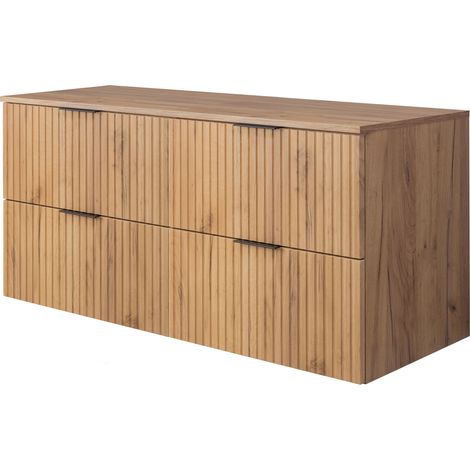 Furnidea - Meuble  à suspendre sous vasque FLOW chêne avec le plan 120 cm  - 4 tiroirs - façades rainurées (1/5)