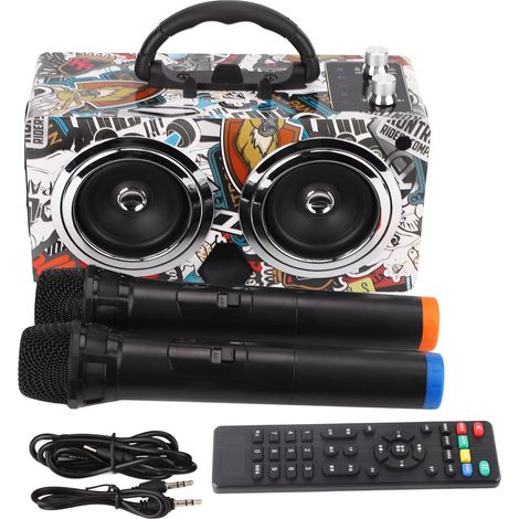 Enceinte Bluetooth, enceinte portable rétro pour une utilisation en extérieur, téléphones portables, ordinateurs, danse carrée, basses profondes, graffiti, double microphone sans fil, bande U. (1/5)