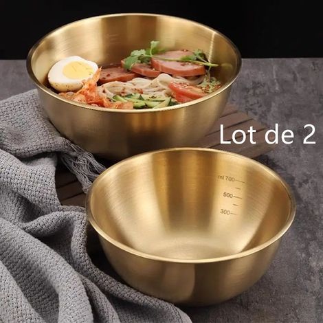 Lot de 2 Saladier Multifonction en Acier Inoxydable Bol à Pétrir à Battre Œufs pour Nouilles Froides Salades de Fruits Cuisine Familiale (1/5)