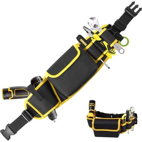 Riñonera ajustable, riñonera, con 5 bolsillos, riñonera para electricistas, riñonera grande, bolsa multifuncional, 5716 cm, amarilla (1/5)