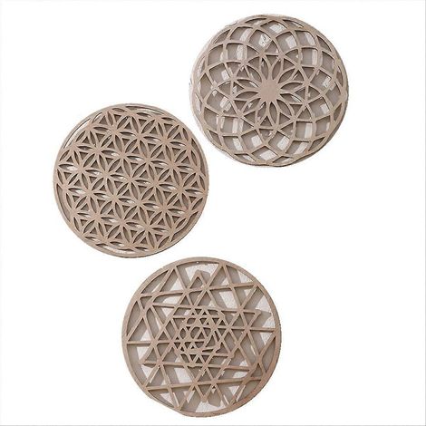Autocollants ronds en bois creux de style bohème, fond en bois européen (1/5)