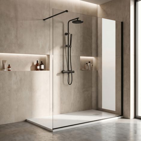 Pack douche italienne : receveur blanc 160x90 cm + colonne de douche + paroi fixe