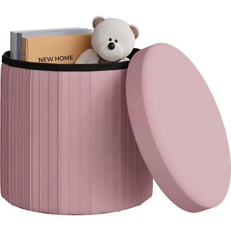 WOLTU Cassapanca Pouf Contenitore Pieghevole Panca Sgabello Poggiapiedi φ38xH36cm, Rosa Chiaro