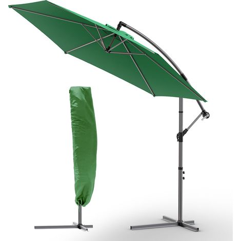 VOUNOT 3m Cantilever Garden Parasol, Banana Patio Umbrella with Crank Handle and Tilt, Green (1/5)