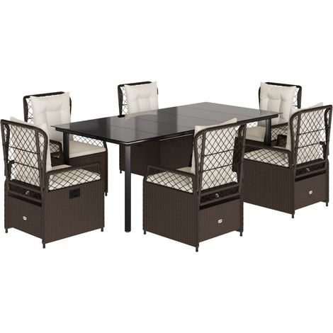 Maison Exclusive - Set da Pranzo da Giardino 7pz con Cuscini in Polyrattan Marrone (1/5)