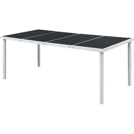 Table de jardin verre noir et pieds métal gris Keera 190cm (1/2)