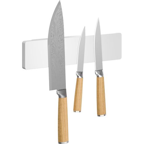 Accessoires de cuisine Barre Magnétique Porte-couteaux - Système Autocollant pour un Rangement peu Encombrant des Couteaux dans la Cuisine - avec Adaptateur, Montage Mural sans Perçage - Blanc (1/5)