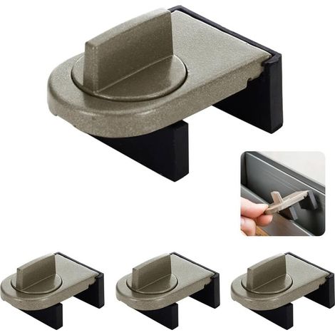 4 Pièces Verrou Baie Coulissante,Serrure Butée Réglable,Serrure de Sécurité pour Fenêtre,Bloque Fenetre Coulissante,Sans Perceuse, pour Portes et Fenêtres Coulissantes (Marron)