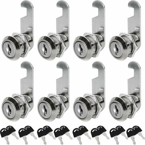 Juego de 8 cerraduras universales para buzones, cerradura metálica de 30 mm para armarios, cilindro de aleación de zinc con 16 llaves para cajones, armarios, alacenas y buzones. (1/4)