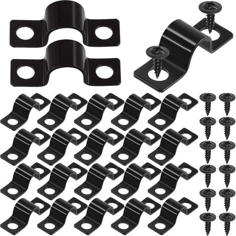 Colliers de Serrage en U à Deux Trous de 8 mm, Lot de 25 avec Kit de 50 Vis Autotaraudeuses, Métal, Noir (1/5)