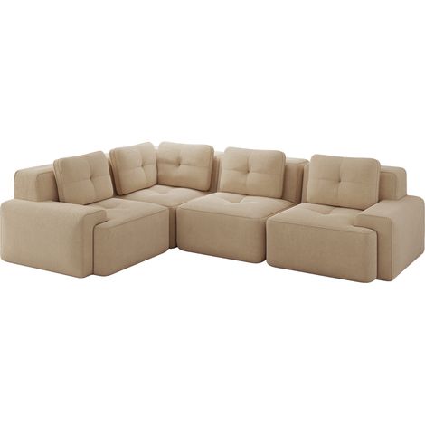 Sofá modular sin montaje para salón, tapizado en pana beige, de 295 x 206 x 69 cm (1/5)