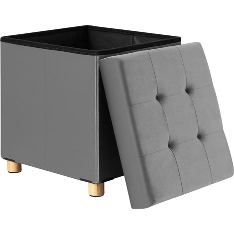 CASARIA® Puff con espacio de almacenamiento Terciopelo Plegable incl. pies 38x38cm Capacidad Carga 300kg Salón Dormitorio Pasillo Taburete Reposapiés Anthrazit (de)