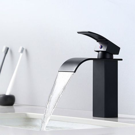 YMYNY Mitigeur Robinet de Lavabo Cascade Noir Moderne Mitigeur Robinet Salle Bain pour Vasque à Poser Robinetterie Convient pour un Lavabo Encastré (1/4)