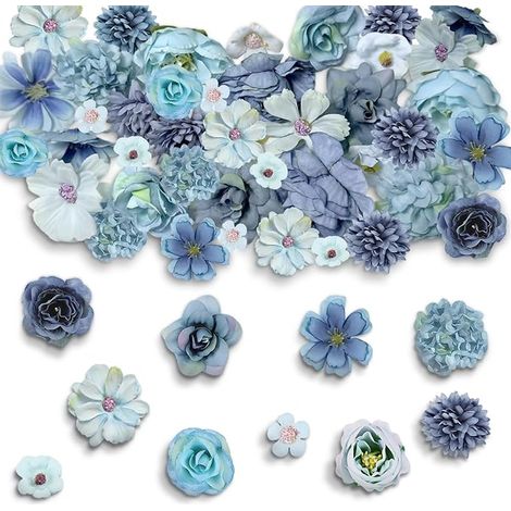Fleurs Artificielles Decoration, Fausse Fleur Réaliste, Rose pour DIY Bricolage Scrapbooking Gateau Mariage Table Fête (Bleu) (1/5)