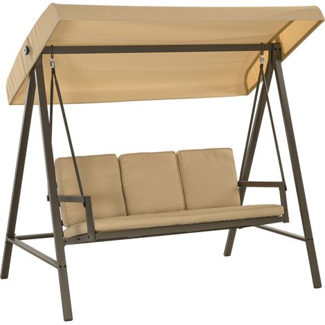 Balancelle 3 places avec toit réglable en acier beige pour jardin et terrasse (1/5)
