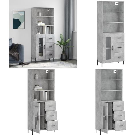 Buffet haut Gris béton 69,5x34x180 cm Bois d'ingénierie - Buffet Design - Meuble Rangement - Armoire Moderne - Mobilier Salon - Commode Gris - Home & Living (1/5)