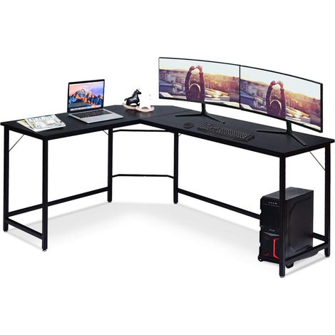 COSTWAY Scrivania Angolare in Legno e Ferro, Scrivania Porta PC con Porta CPU, Scrivania Salvaspazio Ideale per Studio e Ufficio, Portata Massima 100 kg, 168 x 125 x 74 cm Nero (1/5)