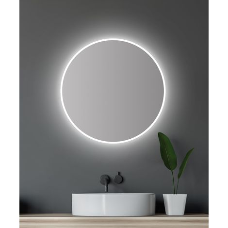 Miroir de Salle de Bain LED Rond - Diamètre : 60 cm - Miroir Mural avec éclairage - Convient aux pièces humides grâce au Corps en Aluminium - Couleur de la lumière : Blanc Neutre (1/5)