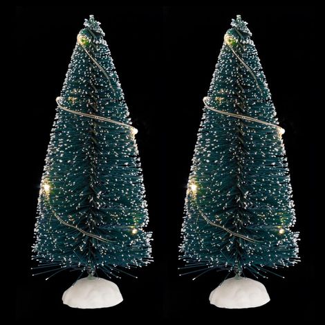 Accessoire lumineux pour Village de Noël Lot de 2 Sapins Vert LED Blanc - Feeric Christmas