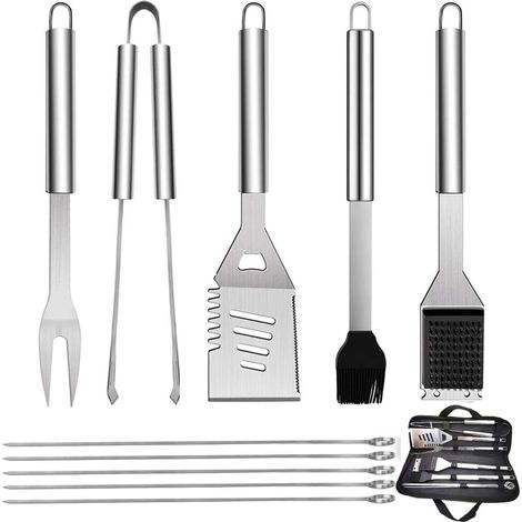 Ensemble de 10 couverts de barbecue en acier inoxydable, ensemble de couverts professionnels avec étui de transport, outils pour barbecue, kit de grillade, outils pour hommes et femmes-AquaForge (1/5)