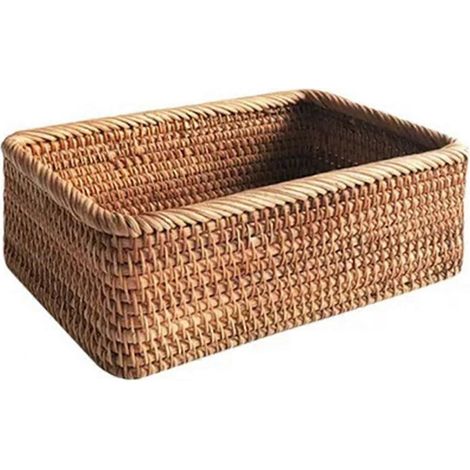 Panier en osier tressé à la main, panier à fruits, à thé et à pain, boîte de rangement rectangulaire pour cosmétiques (1/5)
