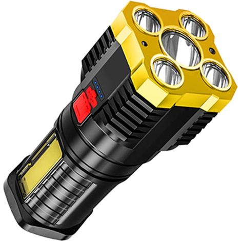 MINKUROW Linterna Led Ultra Potente, Linterna Led, Linterna Recargable De 10000 Lúmenes, Resistente Al Agua Ip65, Linterna Ajustable Con Zoom Para Camping, Senderismo, Emergencia, Oro (1/5)