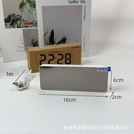 Réveil poli miroir, rétroéclairage LED, fonctionnement silencieux, convient à une utilisation sur bureau ou sur table de chevet, idéal pour les étudiants, réveil électronique intelligent, fonctionneme (1/5)