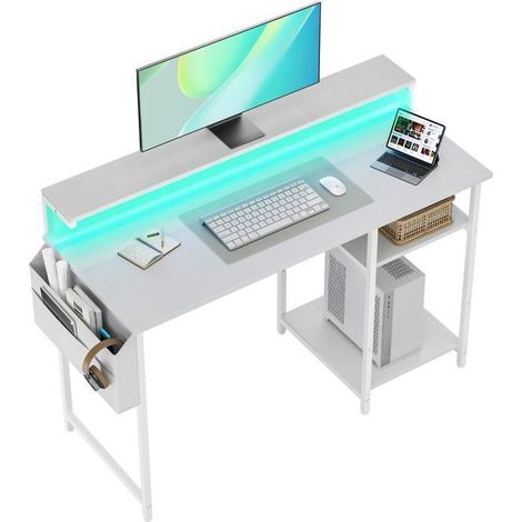 Bureau informatique - ECOFURNIX - Modèle à deux niveaux - 120 x 48 cm - Éclairage LED