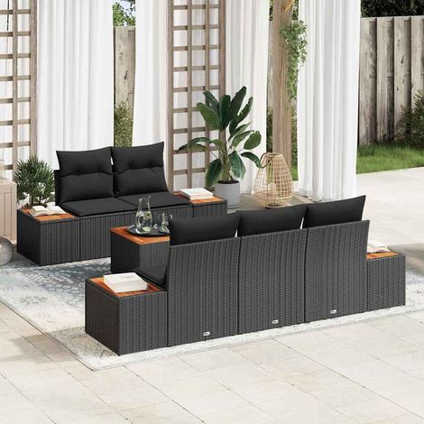 Conjunto de sofá de jardín 6 pcs Negro Poliratán vidaXL (1/5)