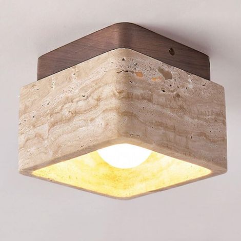 Plafonnier scandinave simple de style crème Plafonnier carré de style japonais Wabi-sabi avec base en bois massif Vintage B&B Entrée Balcon Allée Couloir Entrée Mur Luminaires