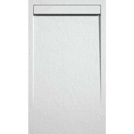 Mineralguss-Duschwanne extra flach CLEVER Schieferoptik WEIß 70x140 cm Auslaufschutz in Farbe