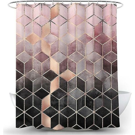 1 pc rideau de douche géométrique Simple rideau suspendu en tissu de douche (rose 180200 cm) (1/3)