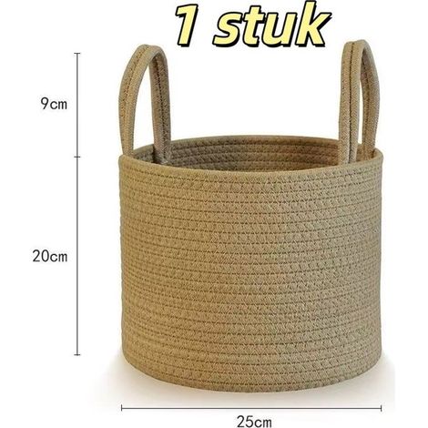 pièce - Panier à linge en jute - Tressé en corde naturelle - Panier de rangement - Avec poignée - Convient pour la maison, le salon, la buanderie, les couvertures, les vêtements - 2520 cm - Kaki (1/5)