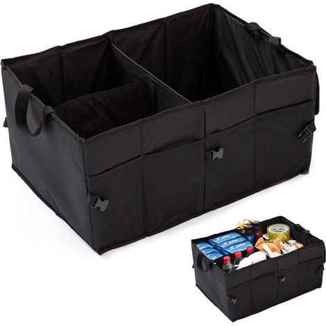 Organisateur de Coffre de Voiture, Rangement Intérieur, Caisse Rangement Car avec Compartiment, Renforcé, Stable, pour Boissons, Collations et Livres (1/5)