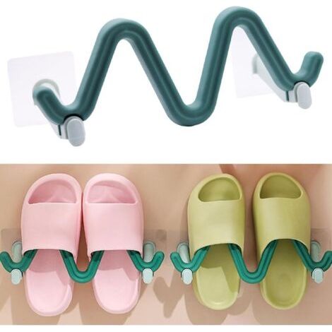 Pair Lot de 2 étagères à chaussures murales, étagère à chaussures créative sans perçage pour porte d'entrée de salle de bain (vert)