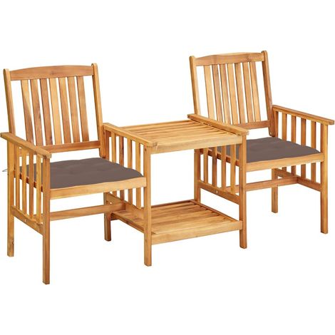vidaXL Chaises de jardin avec table à thé et coussins Acacia solide (1/5)