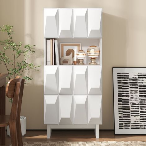 Vitrine 4 portes Meuble de Rangement compartiment ouvert tablette réglable panneaux de particules relief décoratif armoire haute (1/5)