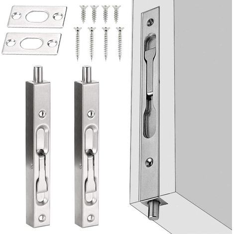 2 PCS Porte de Sécurité Dissimulée en Acier Inoxydable 15 1.6 2cm Serrure à Pêne Coulissant Antirouille Loquet Caché de Porte Anticorrosion avec Vis pour Porte Maison Bureau - Argenté (1/5)