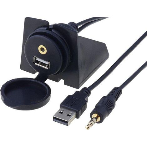 Rallonge USB-jack 3.5mm 4pin - 2m avec support de fixation et couvercle
