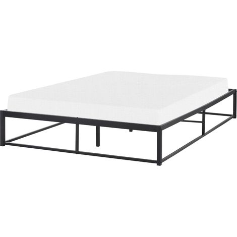 Cama industrial moderno marco de metal doble listones incorporados sin reposacabezas 140 x 200 cm negro Viry (1/5)