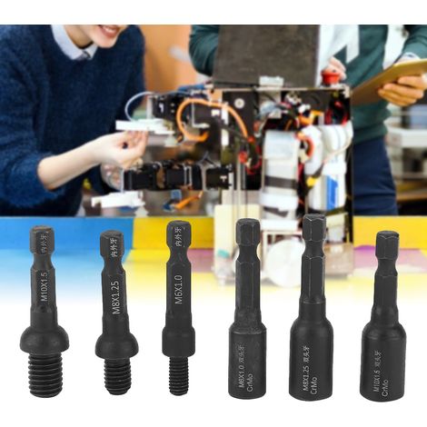 Jeu de 6 clés à douille pneumatiques avec tige de 6,35 mm (1/4 pouce) pour vis internes et externes à double écrou. (1/5)