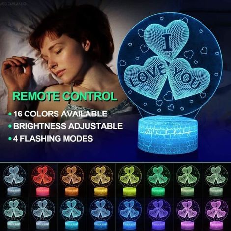 I Love You 3D LED Lampe Optique Illusion Veilleuse Enfant Lampe de nuit Cadeau pour Enfant 16 changement de couleur (1/4)