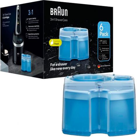 Recharges 3-en-1 - BRAUN - ShaverCare - Pour Stations SmartCare, Nettoyage Hygiénique - Pack de 6