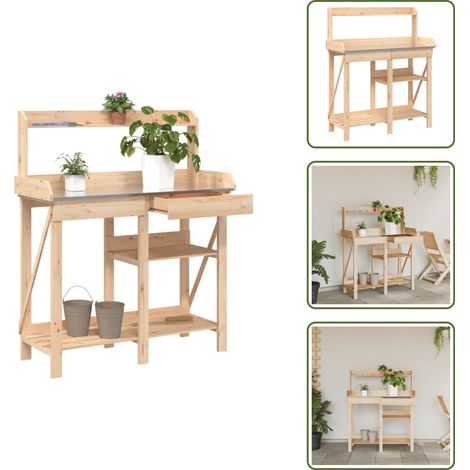 The Living Store Pflanztisch mit Ablagen Massivholz Tanne - Pflanzenständer - Tisch Zum Aufstellen Von Pflanzen - Holzt Tisch - Gartenmöbel - Balkonmöbel (1/5)