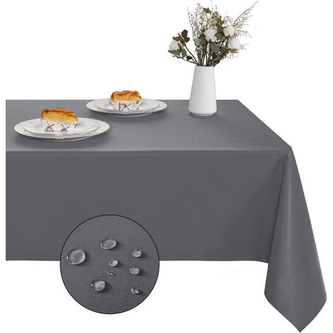 Nappe lavable Gris 140x240 cm, anti-taches, facile d'entretien, rectangulaire