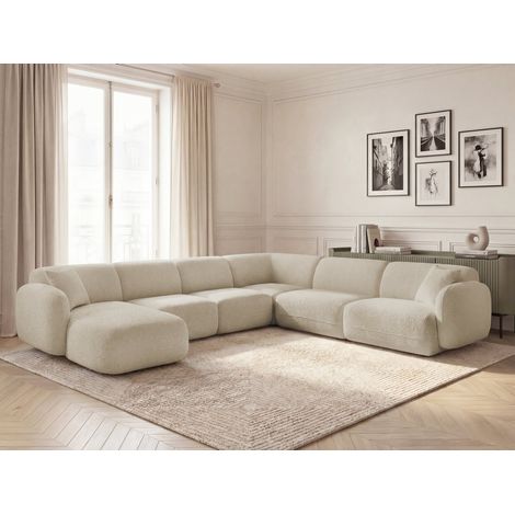 BOBOCHIC - Canapé panoramique fixe modulable ANDA avec 1 méridienne, 2 chauffeuses et 1 petit angle Angle droit  Beige